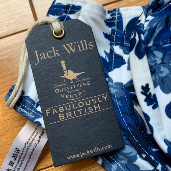 Jack Wills Underwire balcony Adjustable sz 10 White with Blue flowers Bikini NWT - Picture 5 of 12